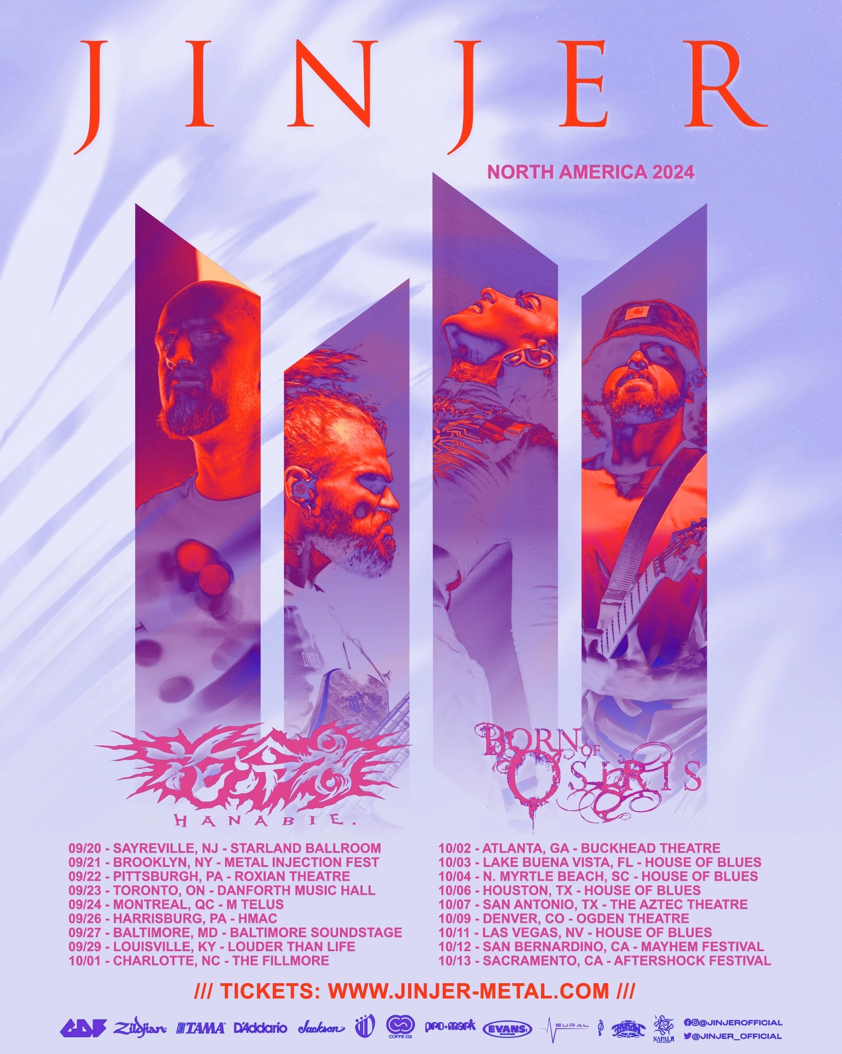 Jinjer - Hanabie - Born Of Osiris al Mtelus Tickets