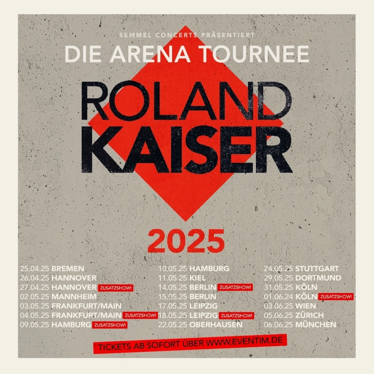 Roland Kaiser - Die Arena Tournee 2025 in der Festhalle Frankfurt Tickets