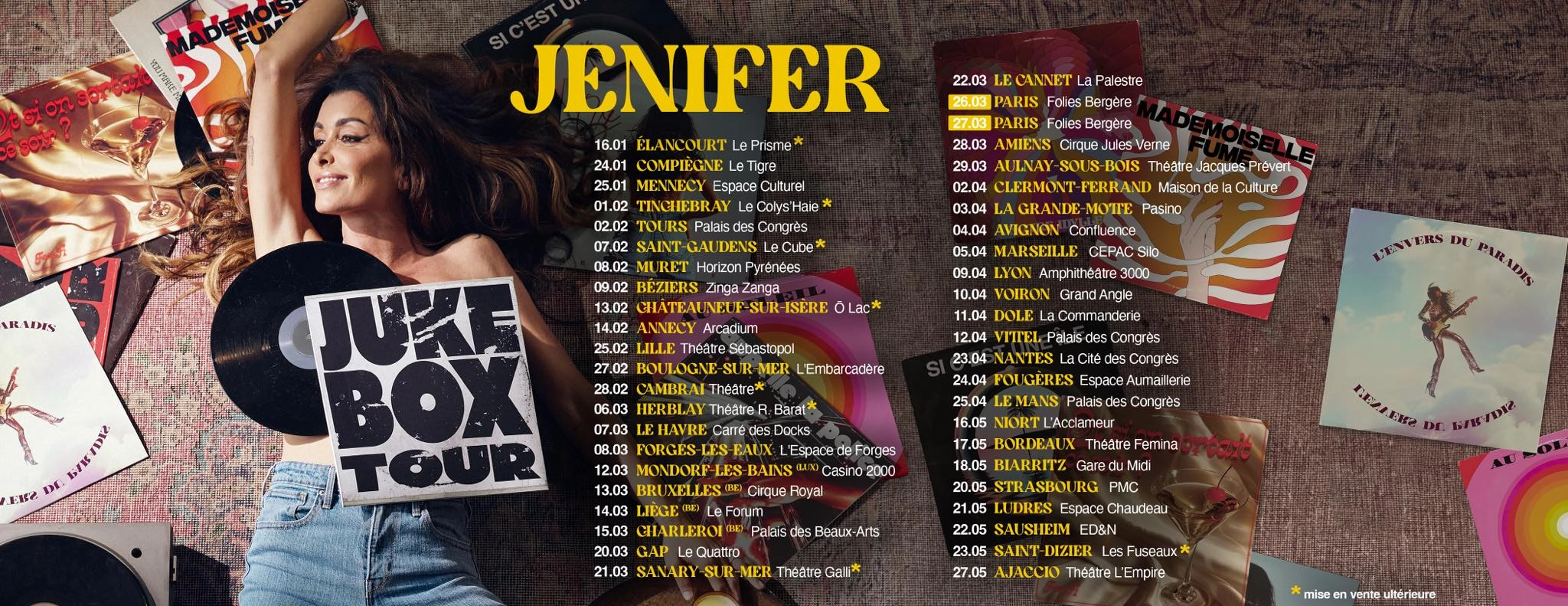 Le prix des concerts pour la tournée de Jenifer en France et en Belgique